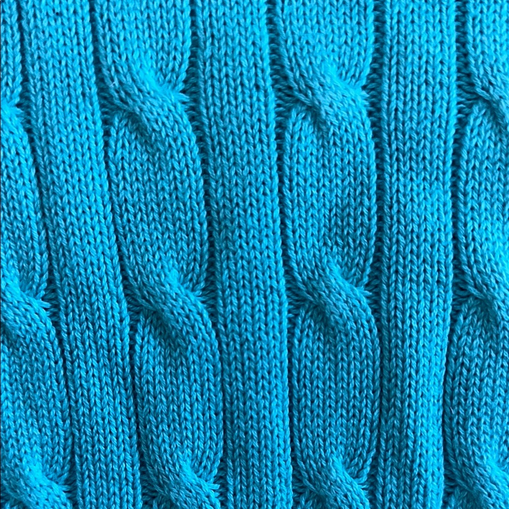 Ralph Lauren Turquoise Blue Crew Neck Cable Knit Sweater, size L - Picture 4 of 7